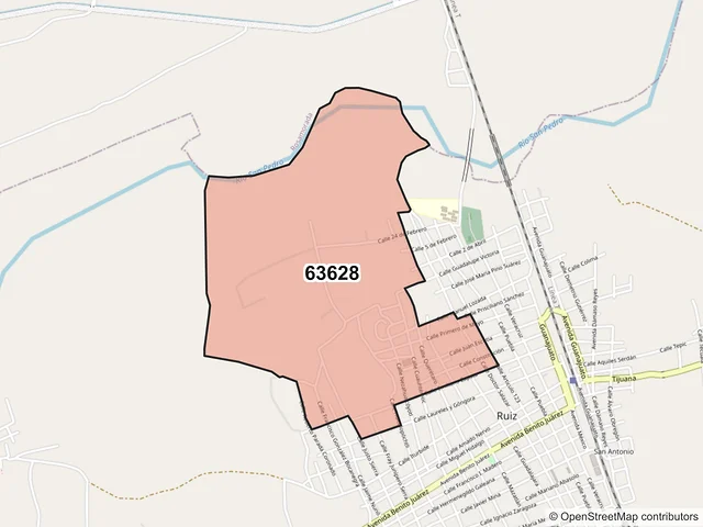 Mapa del código postal 63628, Ruíz, Nayarit