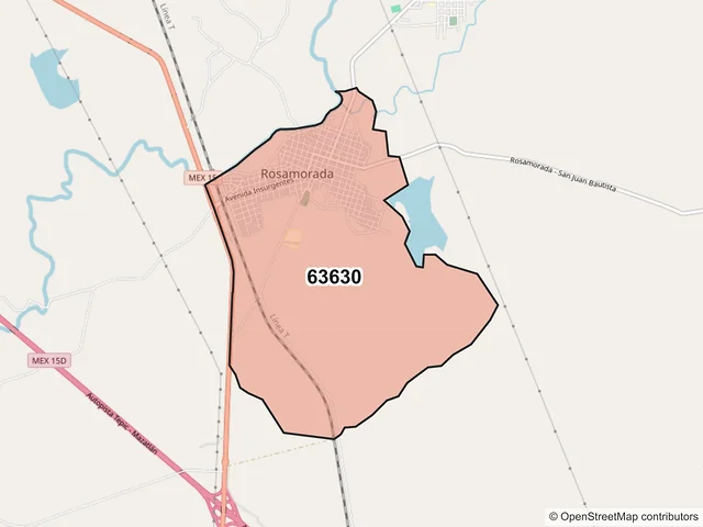 Mapa del código postal 63630, Rosamorada, Nayarit
