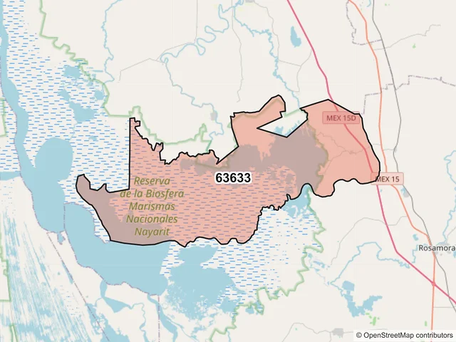 Mapa del código postal 63633, Rosamorada, Nayarit