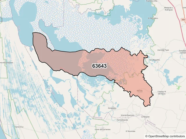 Mapa del código postal 63643, Rosamorada, Nayarit