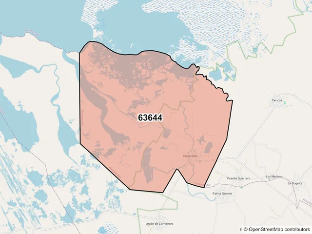 Mapa del código postal 63644, Rosamorada, Nayarit