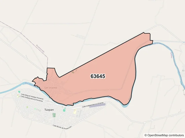 Mapa del código postal 63645, Rosamorada, Nayarit