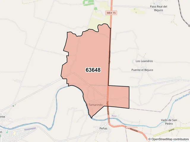 Mapa del código postal 63648, Rosamorada, Nayarit