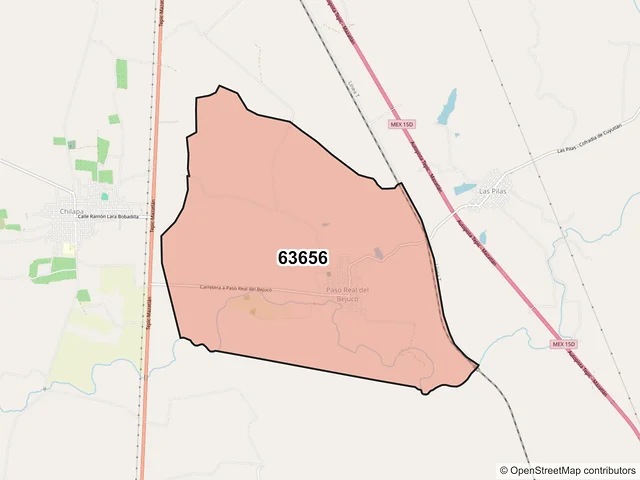 Mapa del código postal 63656, Rosamorada, Nayarit