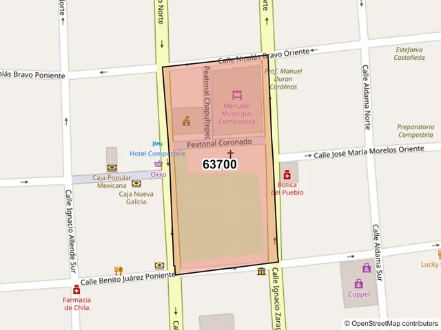 Mapa del código postal 63700, Compostela, Nayarit