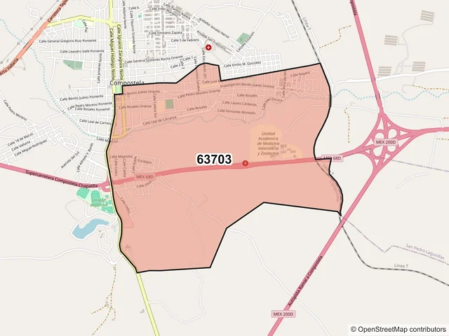 Mapa del código postal 63703, Compostela, Nayarit