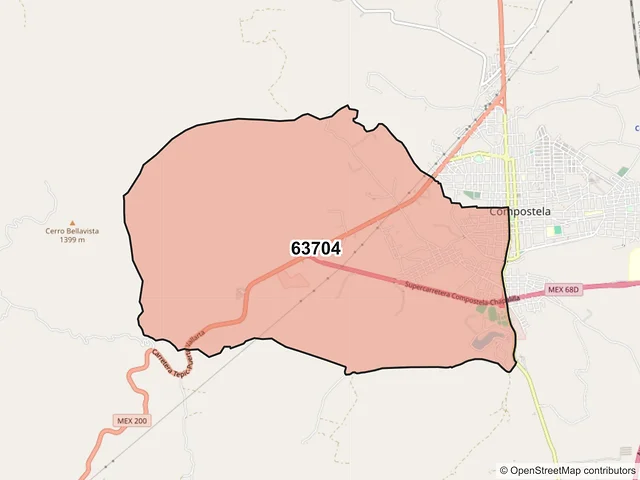 Mapa del código postal 63704, Compostela, Nayarit