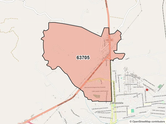 Mapa del código postal 63705, Compostela, Nayarit