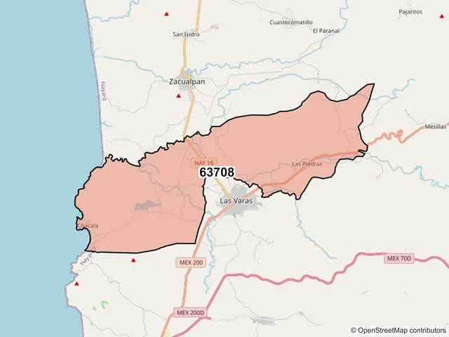 Mapa del código postal 63708, Compostela, Nayarit