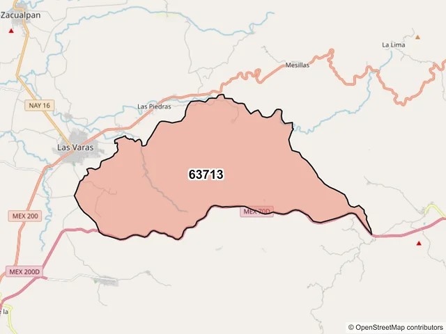 Mapa del código postal 63713, Compostela, Nayarit