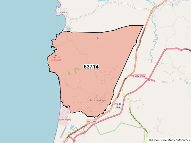 Mapa del código postal 63714, Compostela, Nayarit