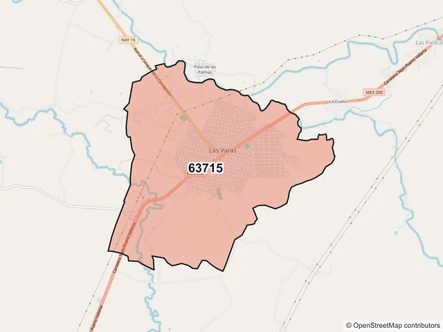 Mapa del código postal 63715, Compostela, Nayarit