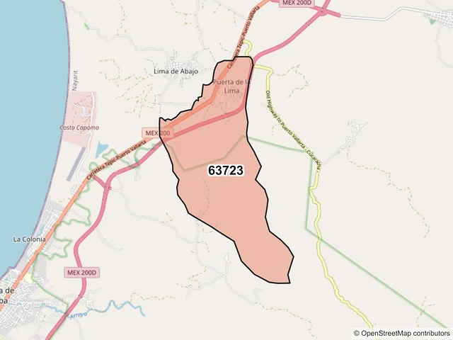 Mapa del código postal 63723, Compostela, Nayarit