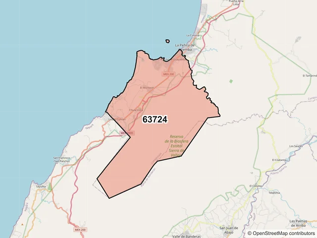 Mapa del código postal 63724, Compostela, Nayarit