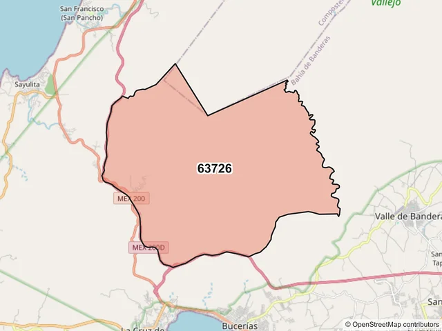 Mapa del código postal 63726, Bahía de Banderas, Nayarit