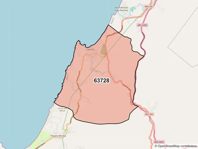 Mapa del código postal 63728, Bahía de Banderas, Nayarit