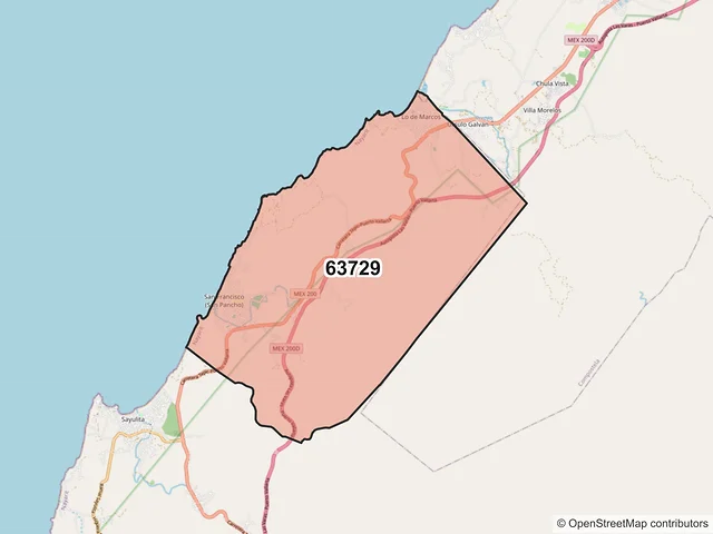 Mapa del código postal 63729, Bahía de Banderas, Nayarit