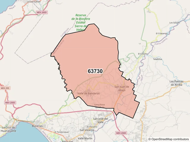 Mapa del código postal 63730, Bahía de Banderas, Nayarit