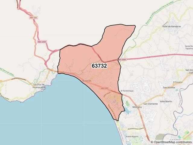 Mapa del código postal 63732, Bahía de Banderas, Nayarit