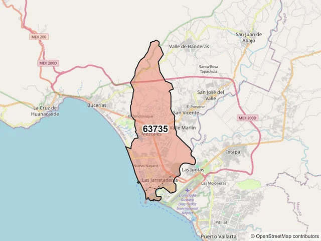 Mapa del código postal 63735, Bahía de Banderas, Nayarit