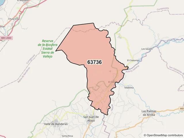 Mapa del código postal 63736, Bahía de Banderas, Nayarit