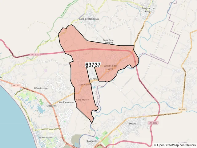 Mapa del código postal 63737, Bahía de Banderas, Nayarit