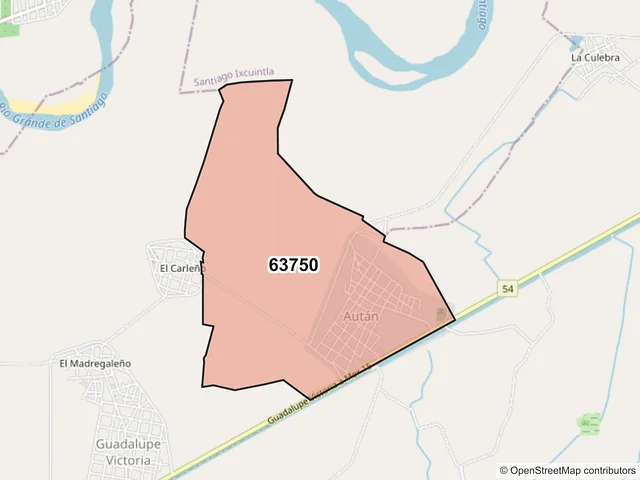 Mapa del código postal 63750, San Blas, Nayarit