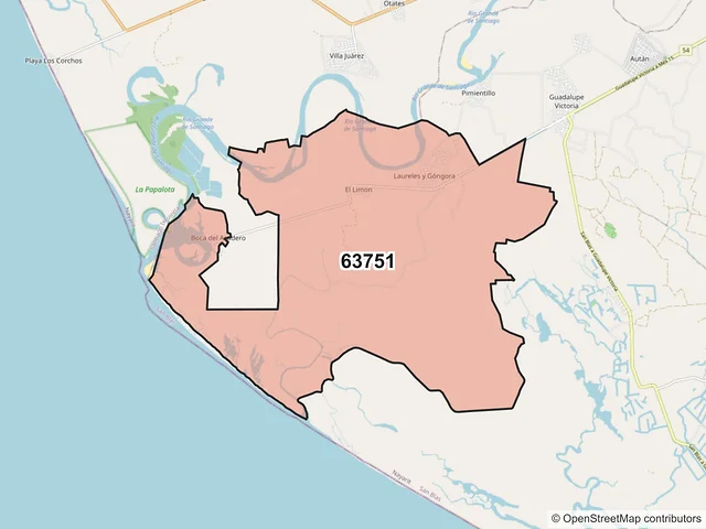 Mapa del código postal 63751, San Blas, Nayarit