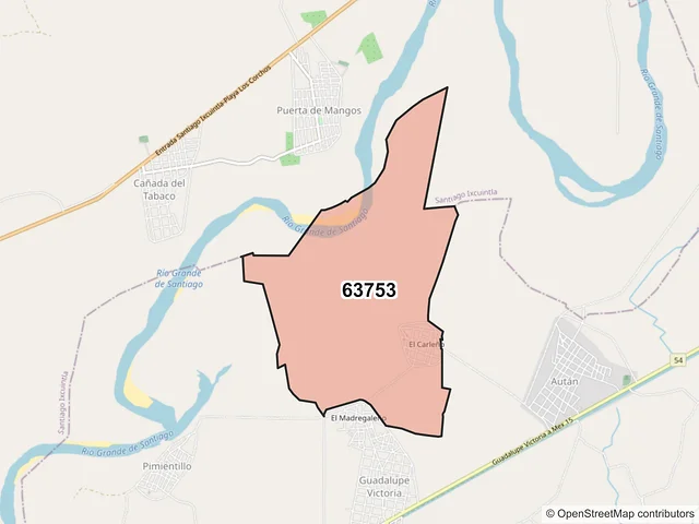 Mapa del código postal 63753, San Blas, Nayarit
