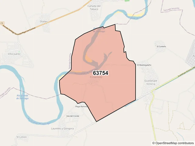 Mapa del código postal 63754, San Blas, Nayarit