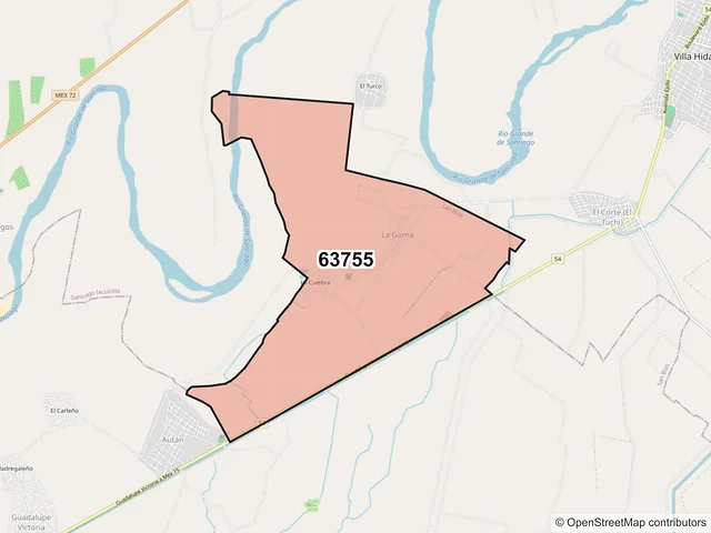 Mapa del código postal 63755, San Blas, Nayarit