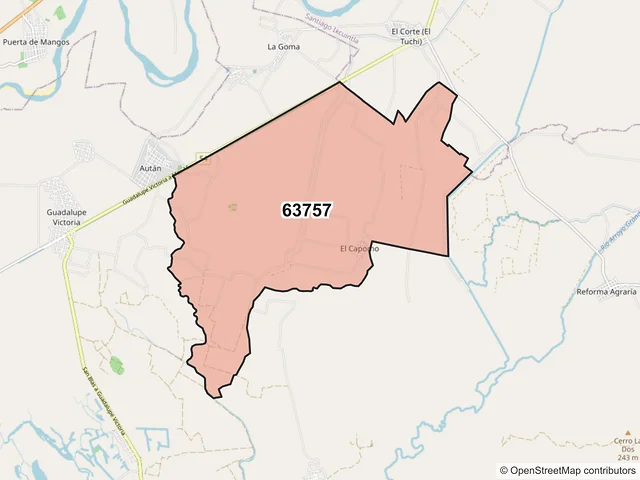 Mapa del código postal 63757, San Blas, Nayarit