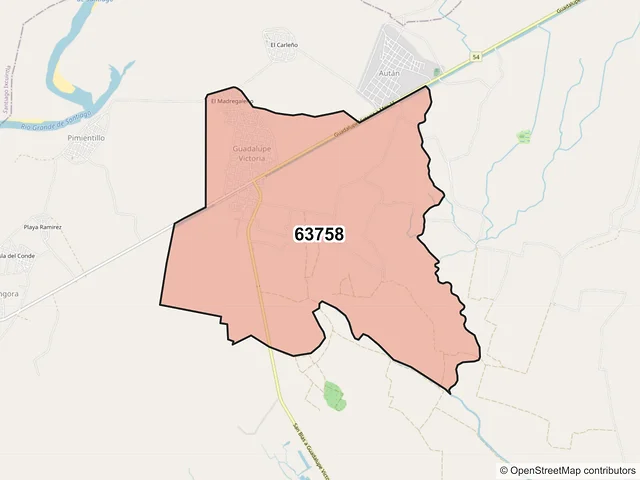 Mapa del código postal 63758, San Blas, Nayarit