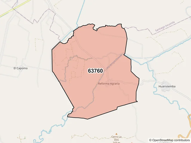 Mapa del código postal 63760, San Blas, Nayarit