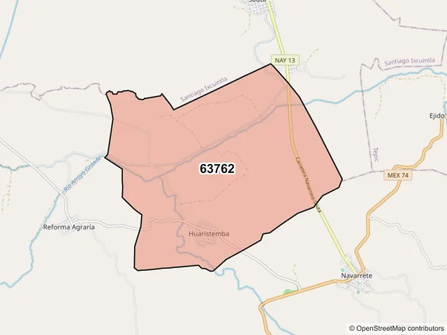 Mapa del código postal 63762, San Blas, Nayarit