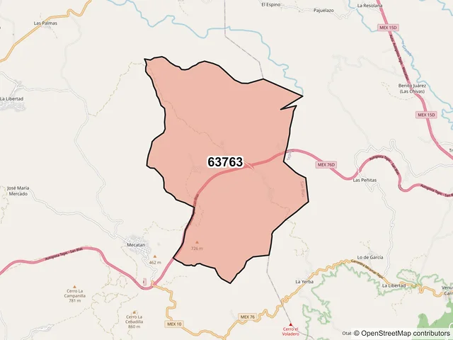 Mapa del código postal 63763, San Blas, Nayarit