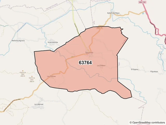Mapa del código postal 63764, San Blas, Nayarit