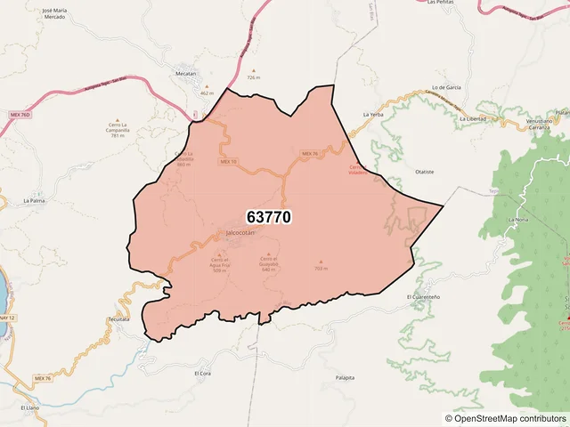 Mapa del código postal 63770, San Blas, Nayarit