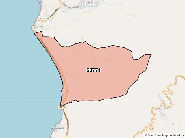 Mapa del código postal 63771, San Blas, Nayarit