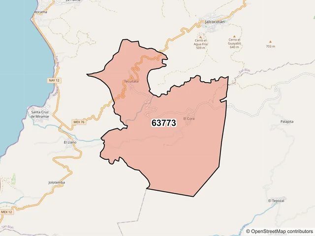 Mapa del código postal 63773, San Blas, Nayarit