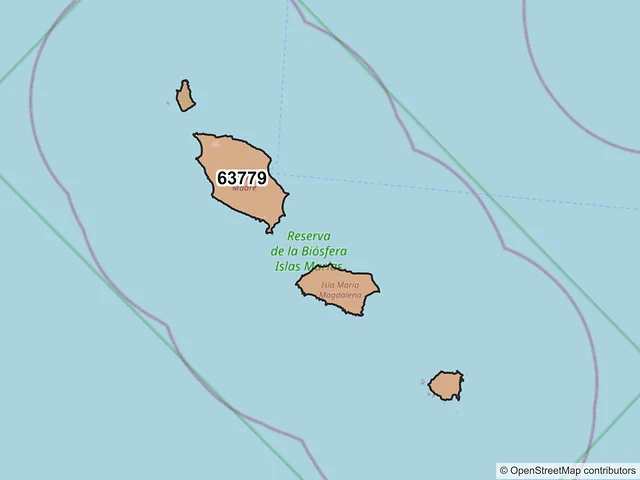 Mapa del código postal 63779, San Blas, Nayarit