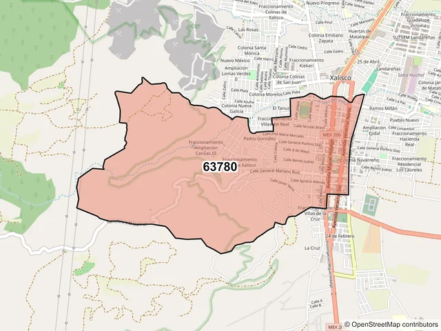 Mapa del código postal 63780, Xalisco, Nayarit