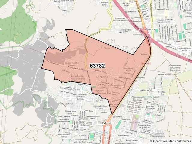 Mapa del código postal 63782, Xalisco, Nayarit