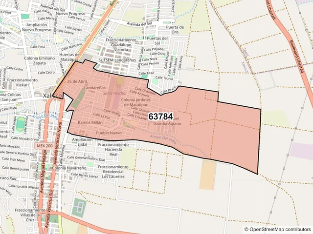 Mapa del código postal 63784, Xalisco, Nayarit