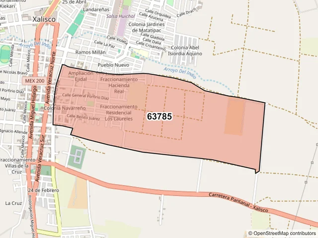 Mapa del código postal 63785, Xalisco, Nayarit