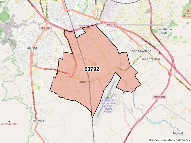 Mapa del código postal 63792, Xalisco, Nayarit