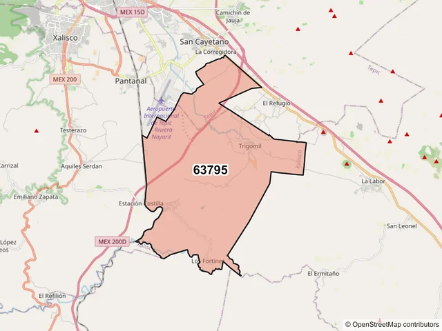 Mapa del código postal 63795, Xalisco, Nayarit