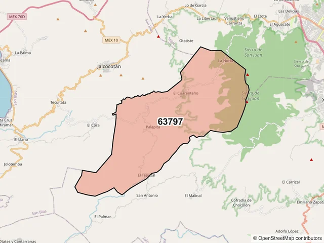 Mapa del código postal 63797, Xalisco, Nayarit