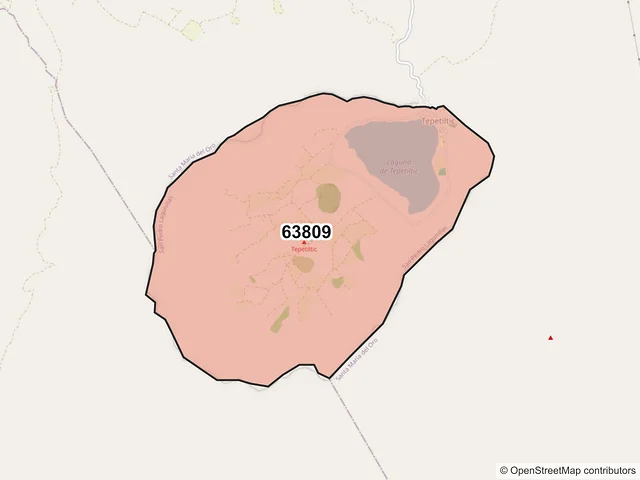 Mapa del código postal 63809, San Pedro Lagunillas, Nayarit
