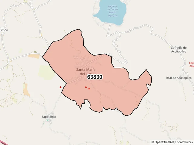 Mapa del código postal 63830, Santa María del Oro, Nayarit